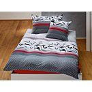 Linge de lit en blanc-noir-rouge avec motif de feuilles noires – Fourre de duvet – 160x210 cm
