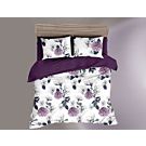 Linge de lit avec motif fleuri en blanc et violet – Fourre de duvet – 160x210 cm