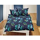 Linge de lit avec motif de feuilles sur fond bleu foncé – Fourre de duvet – 160x210 cm