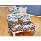 Parure de lit avec cerf devant un paysage de montagne enneigé – Taie d'oreiller – 50x70 cm