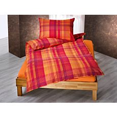 Parure de lit à rayures longitudinales et transversales en orange et violet