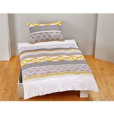 Parure de lit avec motif inca dans les tons dorés et gris