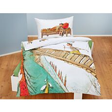 Parure de lit avec Schellen-Ursli sur pont de bois