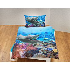 Parure de lit avec famille de dauphins et récif de coraux multicolores