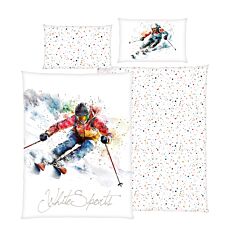 Parure de lit White Sports avec skieur
