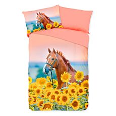 Parure de lit motif cheval et fleurs