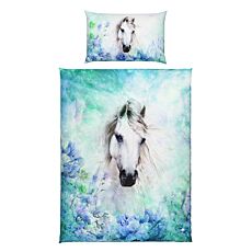 Parure de lit avec un portrait de cheval et des fleurs