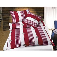 Linge de lit rouge et blanc avec edelweiss – Taie d'oreiller – 65x65 cm