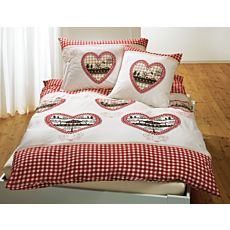 Linge de lit orné de carreaux et de cœurs – Taie d'oreiller – 50x70 cm