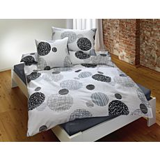 Linge de lit avec motif de cercles gris et noirs sur fond blanc – Fourre de duvet – 160x210 cm