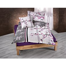 Linge de lit orné de fleurs de cerisier, en violet-anthracite – Taie d'oreiller – 65x65 cm