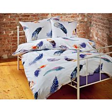 Parure de lit blanc avec plumes colorées – Taie d'oreiller – 50x70 cm