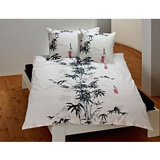Parure de lit orné d'un bambou en noir-gris – Taie d'oreiller – 65x65 cm