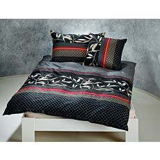 Parure de lit avec motif de feuilles sur fond noir rayé – Taie d'oreiller – 50x70 cm