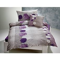 Linge de lit en gris clair et lilas avec beau motif floral – Taie d'oreiller – 50x70 cm