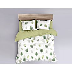 Parure de lit blanc agrémenté de feuilles vertes – Taie d'oreiller – 50x70 cm