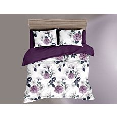Parure de lit avec motif fleuri en blanc et violet