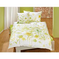 Linge de lit à motif fleuri dans les coloris vert et jaune
