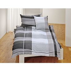 Linge de lit à rayures dans les tons blanc et gris – Taie d'oreiller – 50x70 cm