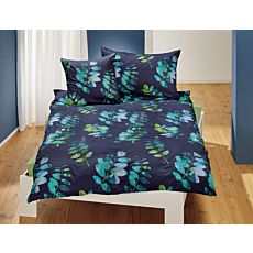 Linge de lit avec motif de feuilles sur fond bleu foncé – Taie d'oreiller – 50x70 cm