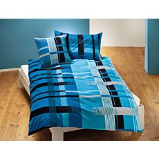 Linge de lit rayé dans de beaux tons de bleu
