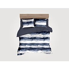 Linge de lit orné de différentes rayures en blanc-bleu