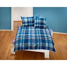 Parure de lit à carreaux en bleu-anthracite