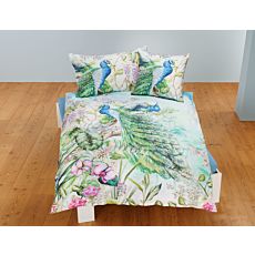 Parure de lit au motif fleuri orné d'un paon