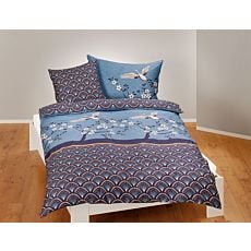 Parure de lit à motif floral, avec cygne et un magnifique éventail – Fourre de duvet – 160x210 cm