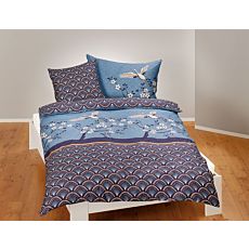 Parure de lit à motif floral, avec cygne et un magnifique éventail – Fourre de duvet – 200x210 cm