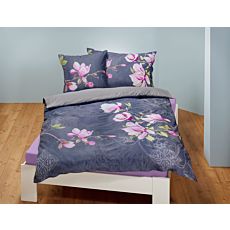 Parure de lit à motif floral violet sur fond gris