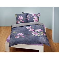 Parure de lit à motif floral violet sur fond gris – Taie d'oreiller – 65x65 cm