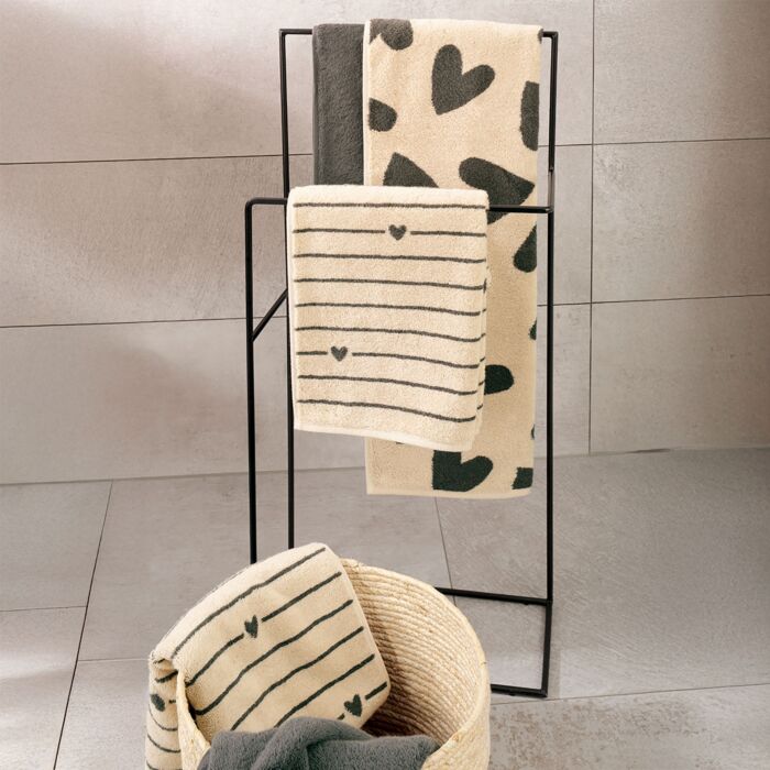 Linge éponge Cawö Lines & Hearts avec motif raffiné de lignes et de cœurs tissés