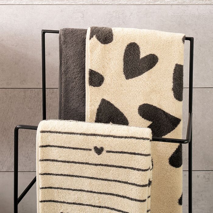 Linge éponge Cawö Lines & Hearts avec motif raffiné de lignes et de cœurs tissés