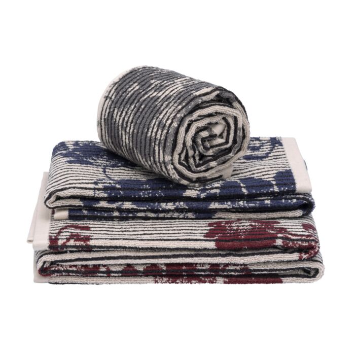 Linge éponge de haute qualité à rayures verticales et motif floral