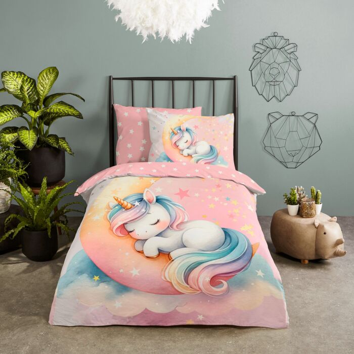 Parure de lit avec licorne magique et lune