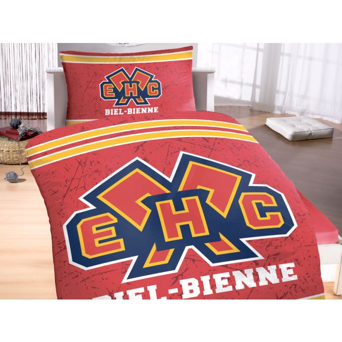 Parure de lit EHC Biel-Bienne avec grand logo