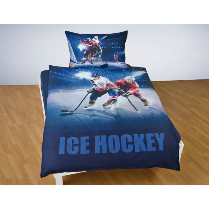 Parure de lit avec joueurs de hockey sur la glace main product photo