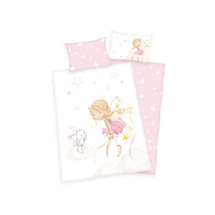 Parure de lit avec fée magique et lapereau sur motif de nuages et d'étoiles main product photo