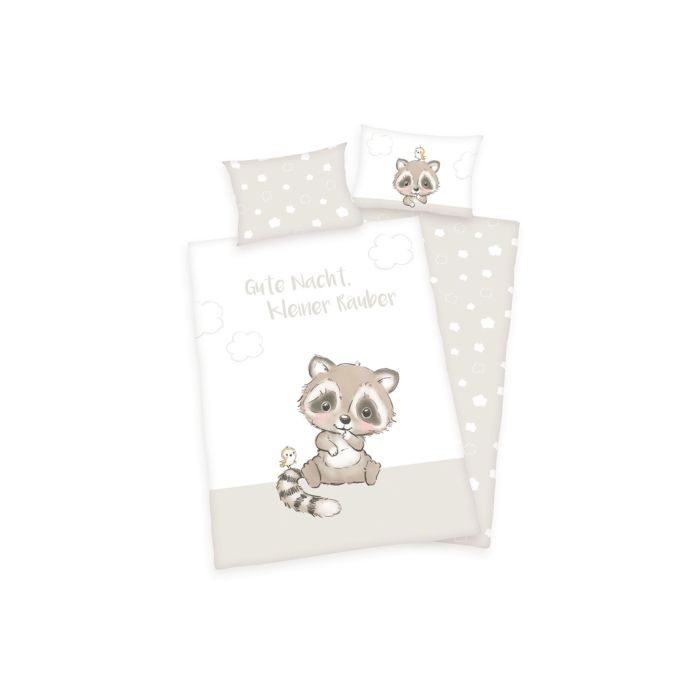 Parure de lit avec petit raton-laveur et oiseaux main product photo