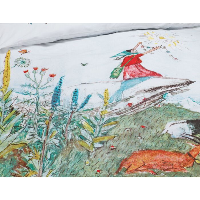 Parure de lit avec Flurina sur fond de prairie printanière