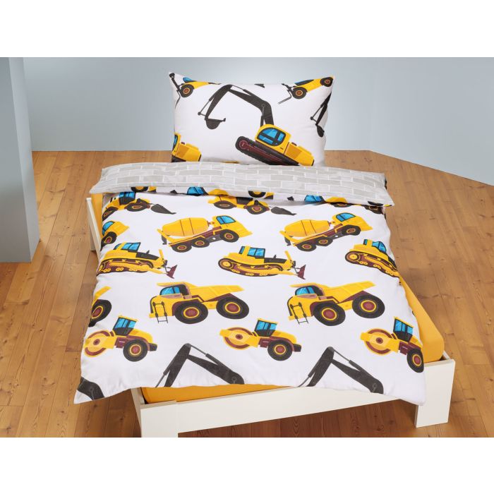 Parure de lit avec machines de chantier en jaune-noir main product photo