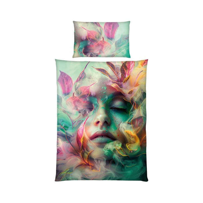 Parure de lit visage nature coloré avec des feuilles main product photo