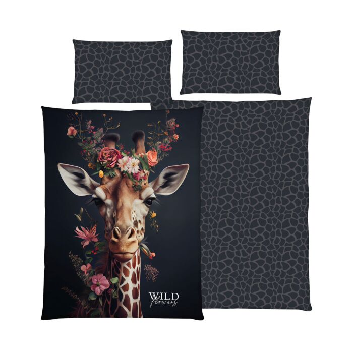 Parure de lit noir girafe sauvage main product photo