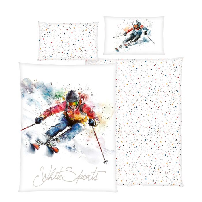 Parure de lit White Sports avec skieur main product photo
