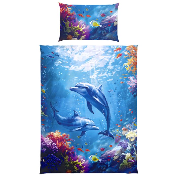 Linge de lit avec des dauphins et des motifs marins