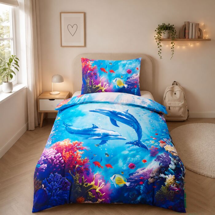 Linge de lit avec des dauphins et des motifs marins