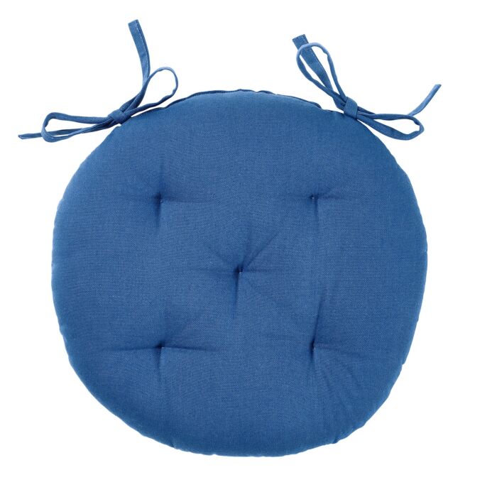 Coussin d'assise rond, rembourré et surpiqué, avec attaches