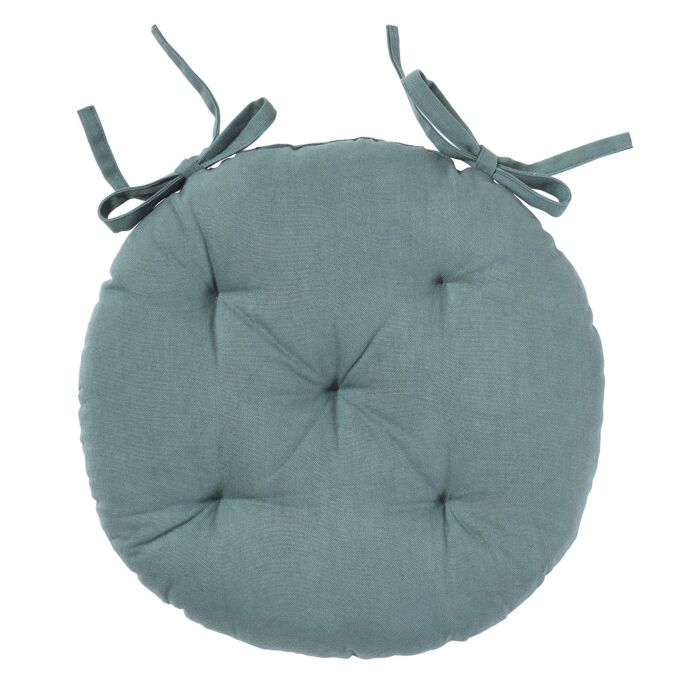 Coussin d'assise rond, rembourré et surpiqué, avec attaches