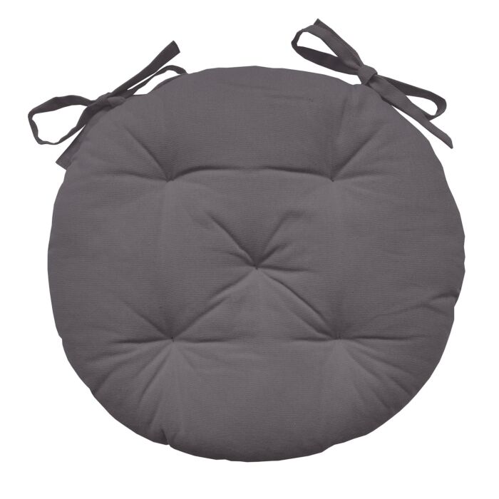 Coussin d'assise rond, rembourré et surpiqué, avec attaches